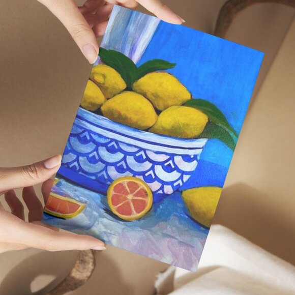 Lemons in A Fruit Bowl Original Artwork, 5 "X7"  Mini Art Print,  Wall Decor - Picture 5 of 9